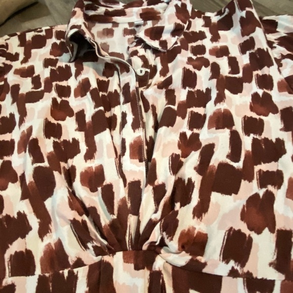 FEMELLA Brown & Pink 3/4 Sleeve Button Front Midi Dress, Size 3x - Picture 4 of 13